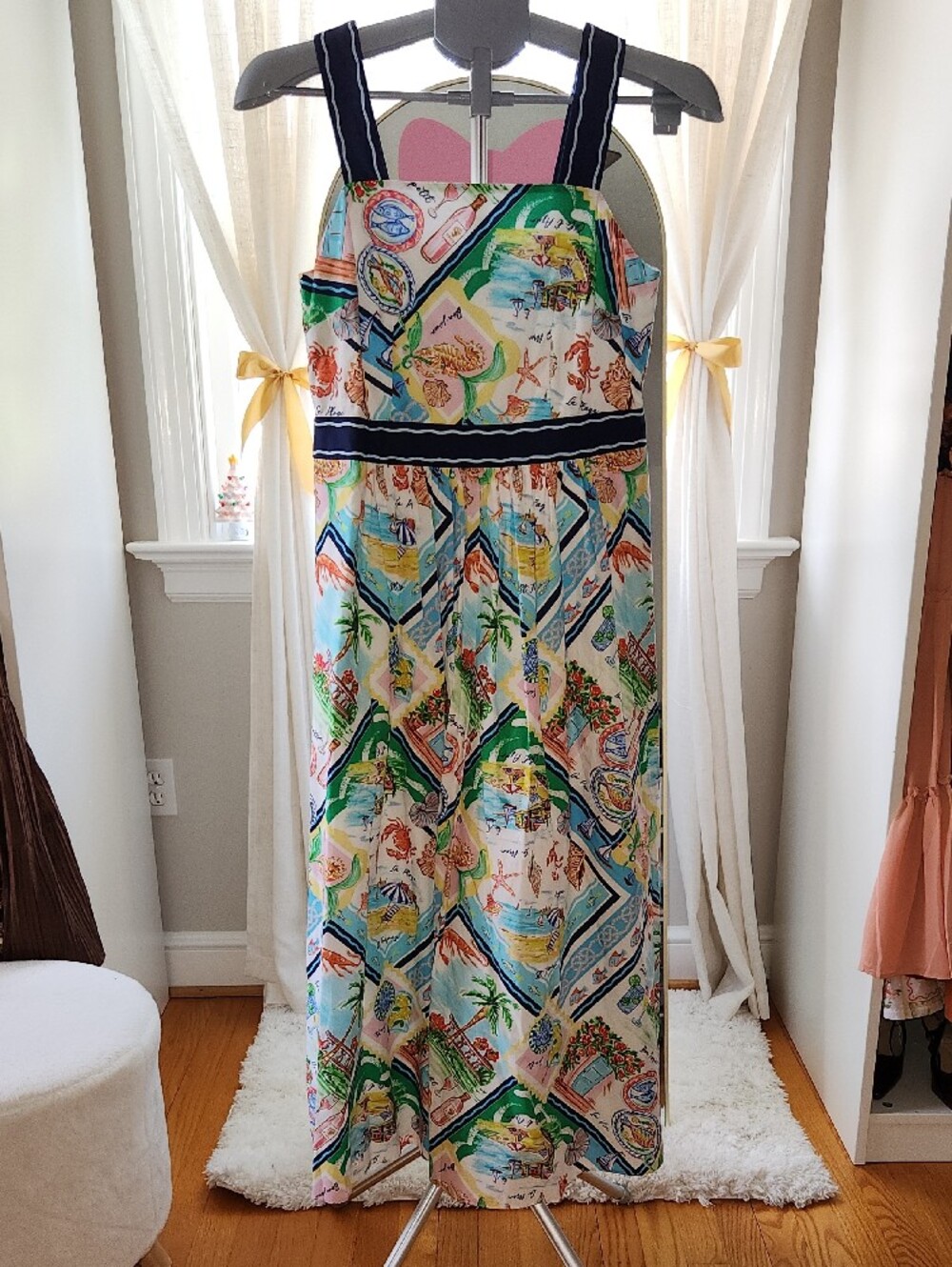 Talbots Costal Print Maxi Dress with Navy Trim - Picture 4 of 4